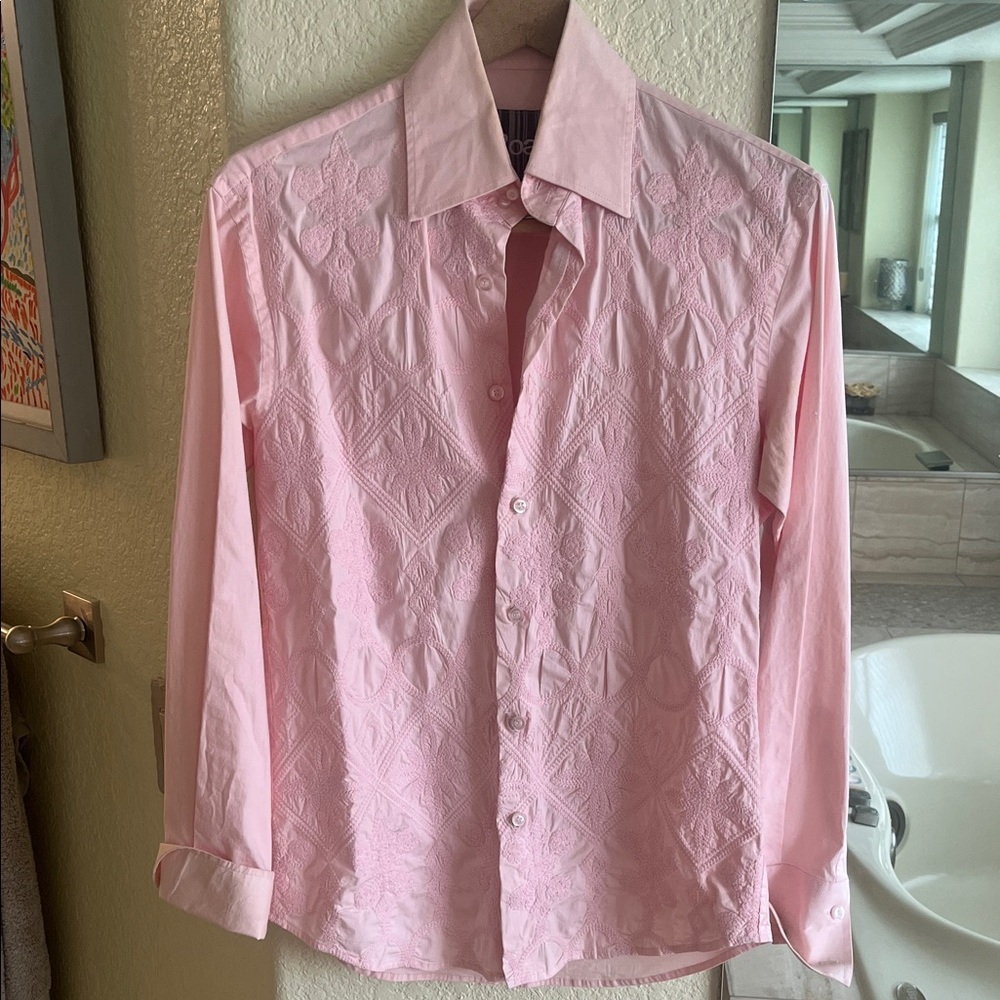 Roar Light Pink Geometric & Floral cotton  Embroidered Dress Shirt